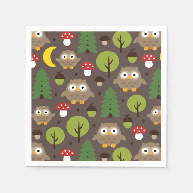 Eulen im Wald Napkins Serviette (Vorderseite)