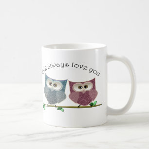 Eulen-immer Liebe Sie, rosa und blaue niedliche Kaffeetasse