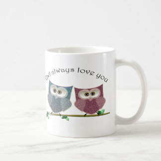 Eulen-immer Liebe Sie, rosa und blaue niedliche Kaffeetasse