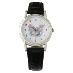 Eulen in der Liebe auf einer Baumzweigung Armbanduhr
