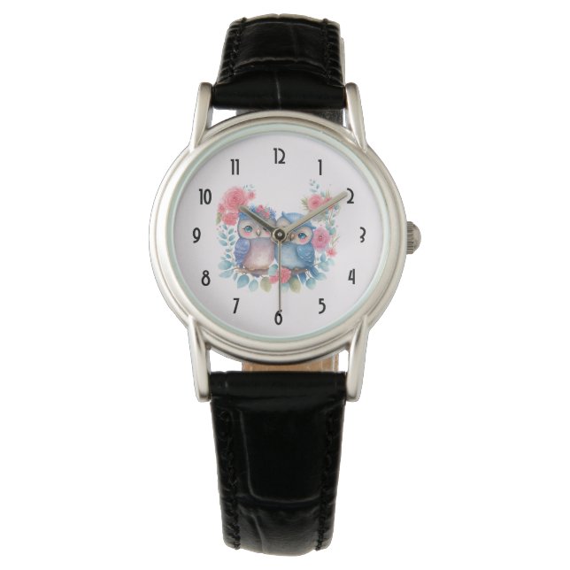 Eulen in der Liebe auf einer Baumzweigung Armbanduhr (Vorderseite)