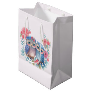Eulen in der Liebe auf einer Baumzweigung Mittlere Geschenktüte