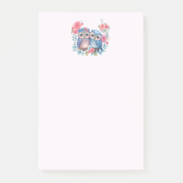 Eulen in der Liebe auf einer Baumzweigung Post-it Klebezettel (Vorderseite)