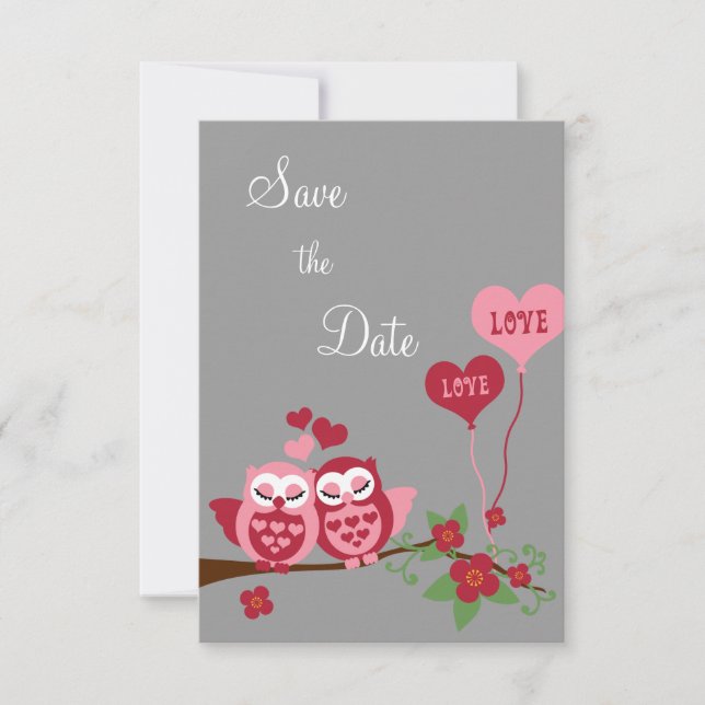 Eulen in der Liebe Save the Date Einladung (Vorderseite)