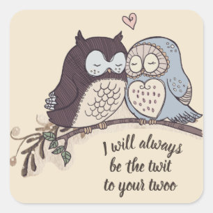 Eulen in Liebe Twit Twoo Quadratischer Aufkleber