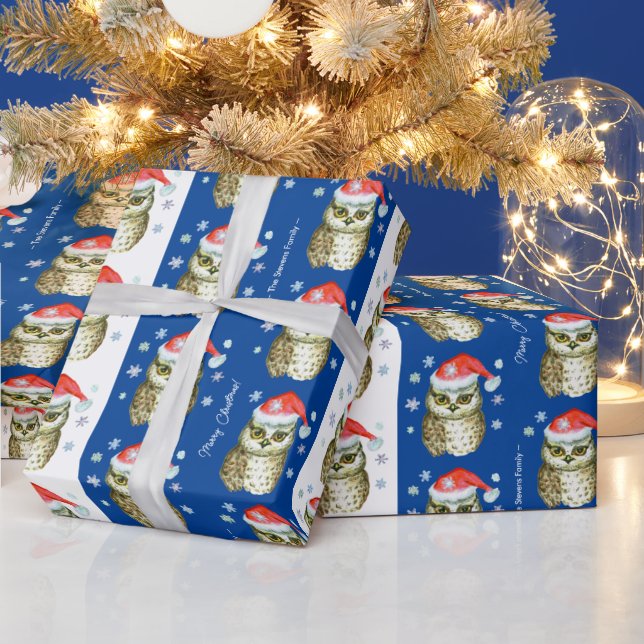 Eulen in Weihnachtsmannmützen Weihnachtsmuster, Bl Geschenkpapier (Feiertage)