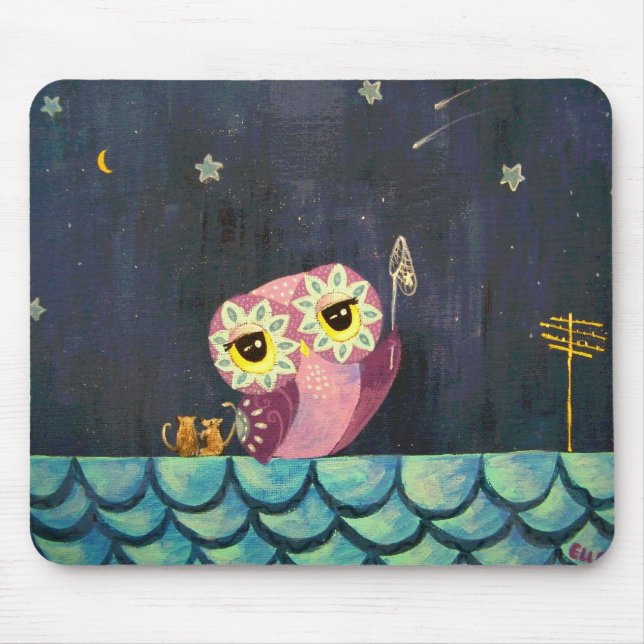 Eulen-Kunst - fangen Sie einen fallenden Stern Mousepad (Vorne)