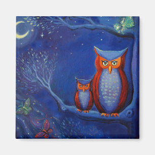 Eulen-Kunst-Magnet "der Wald nachts " Magnet