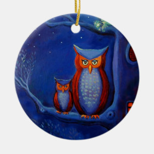 Eulen-Kunst-Verzierung - "der Wald bei Night Keramik Ornament