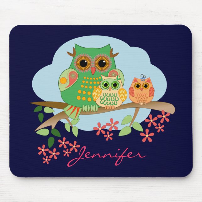 Eulen-Mama mit ihren Kindern u. NamensMousepad Mousepad (Vorne)