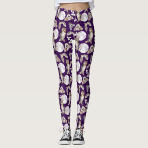 Eulen Motten Vollmond auf Lila Leggings