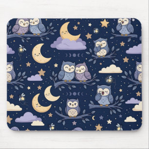 Eulen-Nacht-Mond-Sterne-Mauspad – Süßer Wald Mousepad