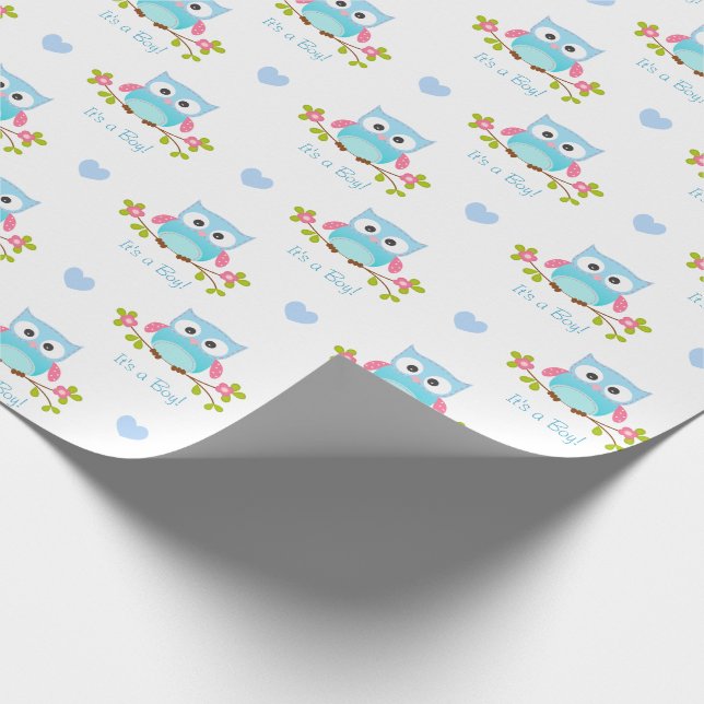 Eulen-Packpapier-Baby-Blau ist es ein Junge Geschenkpapier (Ecke)