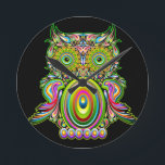 Eulen-psychedelische Pop-Kunst Runde Wanduhr<br><div class="desc">Eule ursprünglich hergestellt auf grafischer vektortechnik. Jedes kleine Stück,  wie herein ein Puzzlespiel,  sind zuerst zusammengebaut worden,  um die Mehrfarbenkreise und die Mehrfarbentropfen zu verfassen; dann sind jeder Singletropfen und Kreis geduldig zusammengebaut worden,  um die gesamte Eule zu verfassen. Dieser Entwurf ist unter BluedarkArt Copyright.</div>