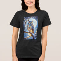 Eulen-T-Shirt mit nächtlicher Atmosphäre in Schwar