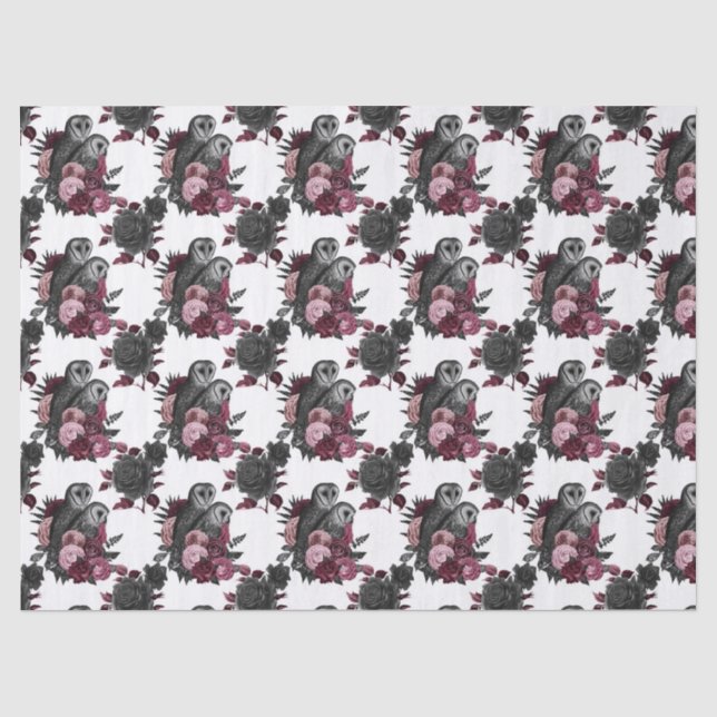 Eulen und Blume auf der White Decoupage Seidenpapier (Vorderseite)