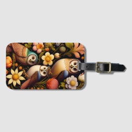 Eulen und Blume | Modernes Haeckel Gepäckanhänger