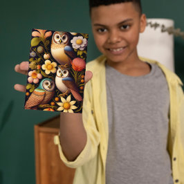 Eulen und Blume | Modernes Haeckel Gruß Karte