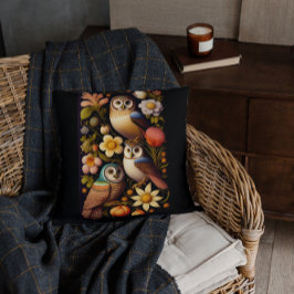 Eulen und Blume | Modernes Haeckel Kissen