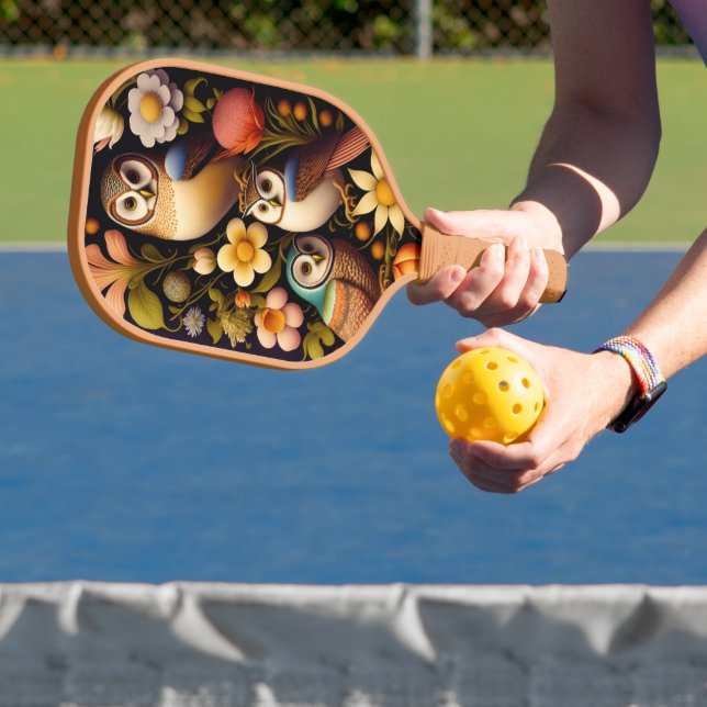 Eulen und Blume | Modernes Haeckel Pickleball Schläger (InSitu)