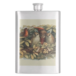 Eulen und Elfen Feen Natur Illustration Flachmann