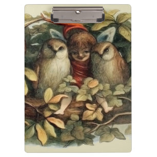 Eulen und Elfen Feen Natur Illustration Klemmbrett