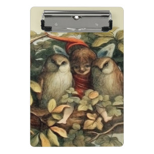Eulen und Elfen Feen Natur Illustration Mini Klemmbrett