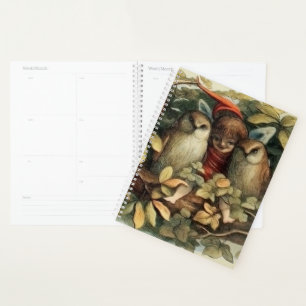 Eulen und Elfen Feen Natur Illustration Planer