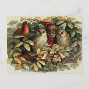 Eulen und Elfen Feen Natur Illustration Postkarte