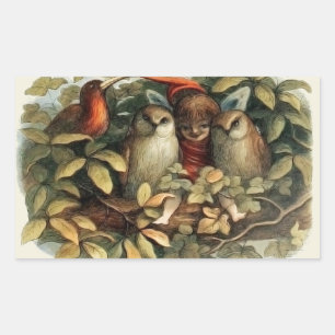 Eulen und Elfen Feen Natur Illustration Rechteckiger Aufkleber