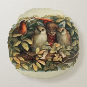 Eulen und Elfen Feen Natur Illustration Rundes Kissen