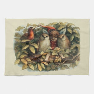 Eulen und Elfen Feen Naturillustration Geschirrtuch