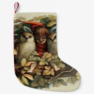 Eulen und Elfen Feen Naturillustration Kleiner Weihnachtsstrumpf