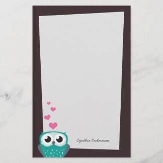 Eulen-und Liebe-Herz-Anmerkungs-Papier Briefpapier