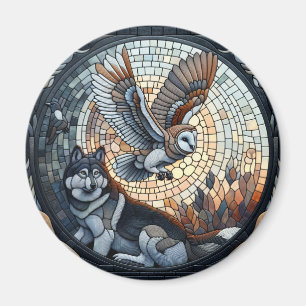 Eulen- und Wolf-Mosaik-Kunst  Magnet