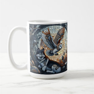 Eulen- und Wolf-Mosaik-Natur-Kunst Kaffeetasse