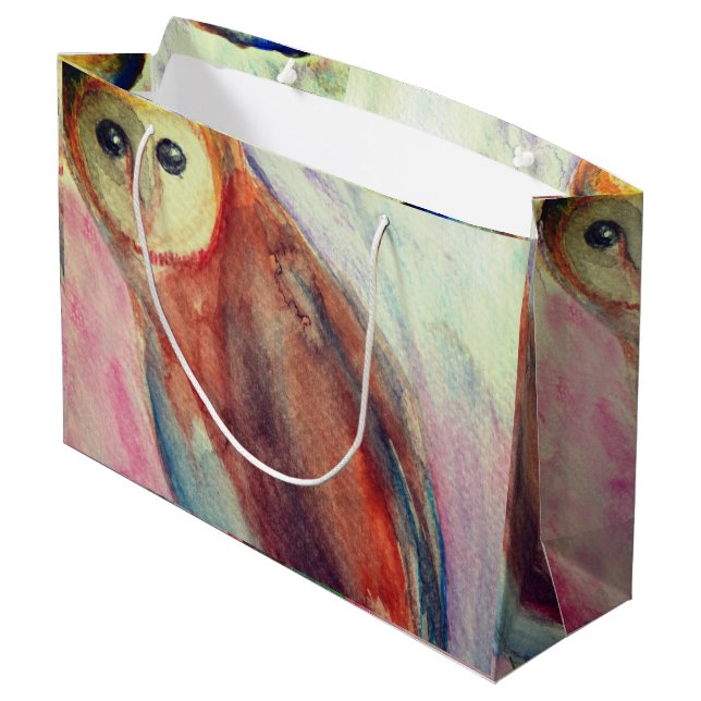Eulen-Vogel-Kunst  Große Geschenktüte (Rückseite Schrägansicht)