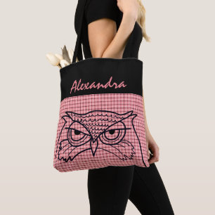 Eulen-Vogel-Zeichnung Cool Pink Tartan Modernes Mo Tasche