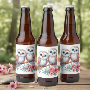 Eulen-Wald-Boho-Landhochzeit Bierflaschenetikett