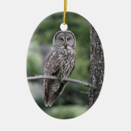 Eulen-Weihnachtsverzierung - großes Grau-Eule Keramikornament