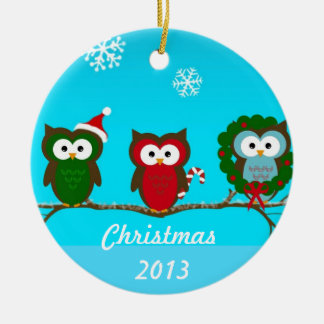 Eulen-Weihnachtsverzierung Keramikornament