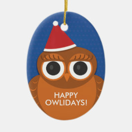 Eulen-WeihnachtsWeihnachtsmannmützeverzierung - Keramik Ornament