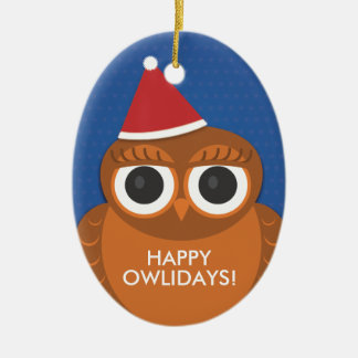 Eulen-WeihnachtsWeihnachtsmannmützeverzierung - Keramik Ornament