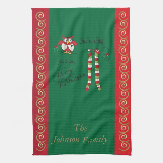 Eulen-Wunsch Sie frohen Weihnachten Handtuch (Vertikal)