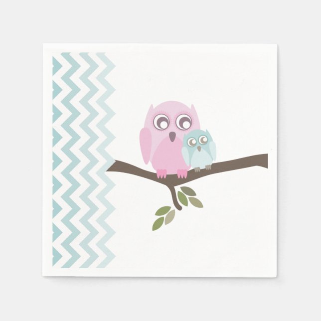 Eulen + Zickzack Babydusche Napkins Serviette (Vorderseite)