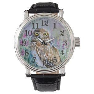 Eulenfrühlings-Lavendel-Aquarell Armbanduhr
