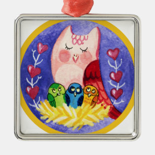 Eulenmutter der Dreiergruppen Ornament Aus Metall