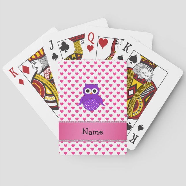 Eulenrosaherz-Polkapunkte des individuellen Namens Spielkarten (Rückseite)