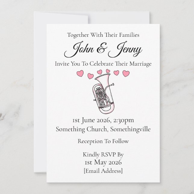 Euphonium Wedding Invitation Brass Musicians Einladung (Vorderseite)