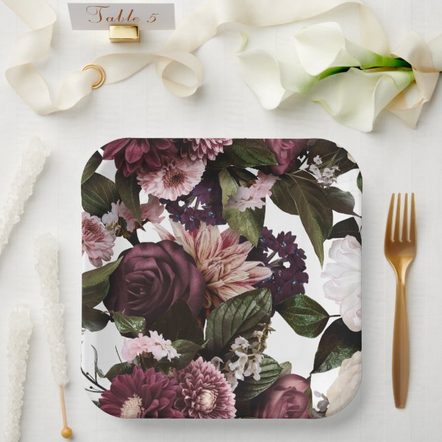 Euphoria Black Floral Wedding Paper Tellers Pappteller (Hochzeit)
